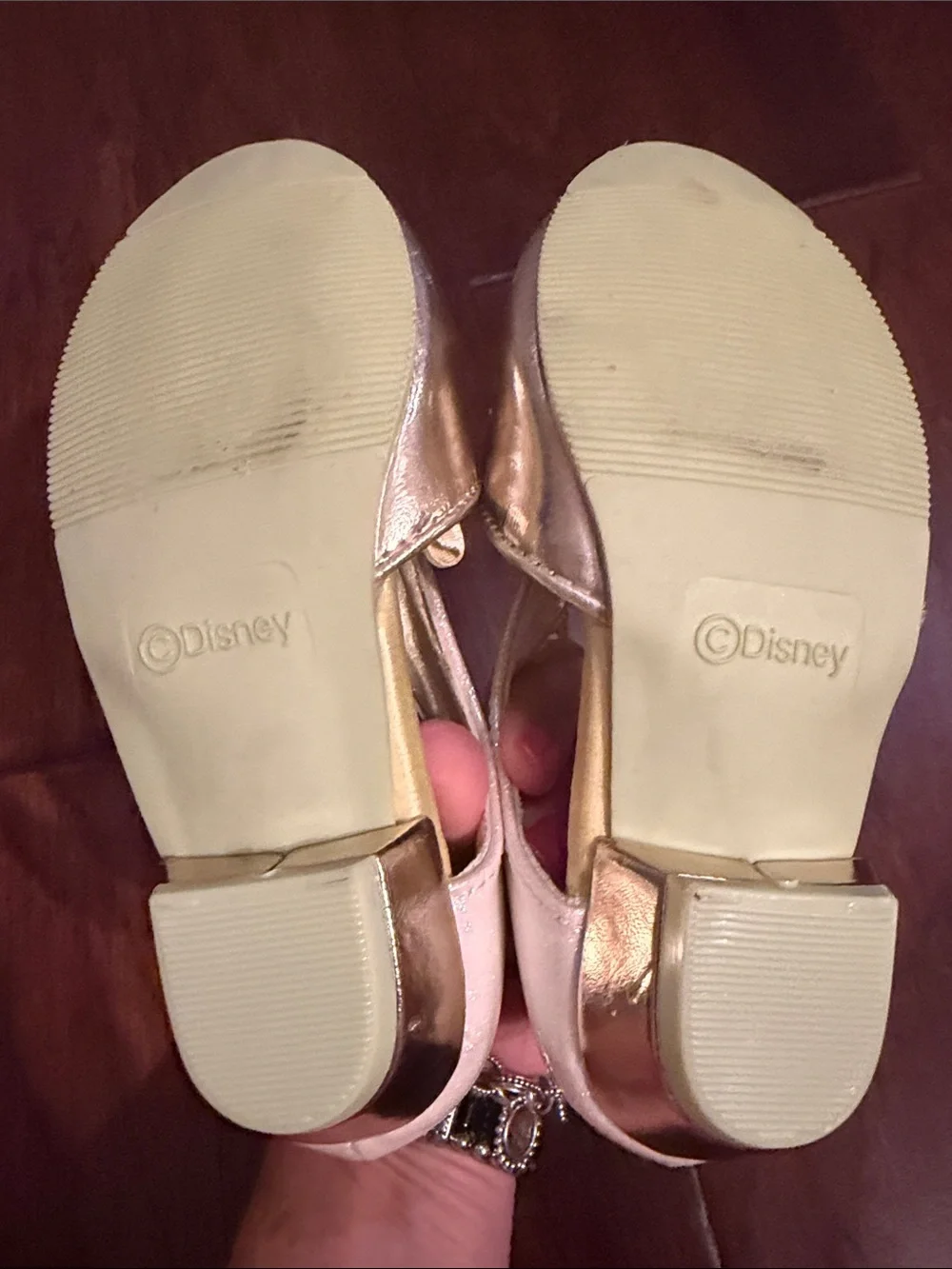Disney Girls Metallic Rose Gold Jewel Mary Jane Dress Shoes